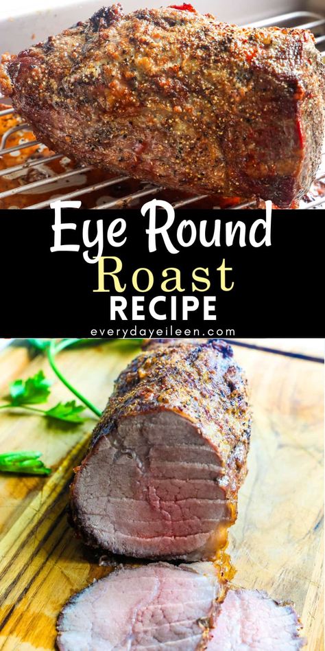 Enjoy a tender and juicy eye of round roast recipe. It is a quick cooking roast beef with simple ingredients. Perfect for a nice dinner or to make tender roast beef sandwiches. Round Roast Recipe, Bottom Round Roast Recipes, Bottom Round Roast, Eye Round Roast, Blade Roast, Best Roast Beef, Mississippi Roast, Beef Round, Slow Cooker Roast