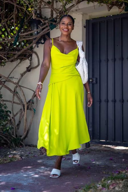 monroesteele on LTK Neon Yellow Dress, Neon Yellow Dresses, Cowl Neck Slip Dress, Soft Tailoring, Fluorescent Colors, Neon Wedding, Shop The Look, Neon Colors, Neon Yellow