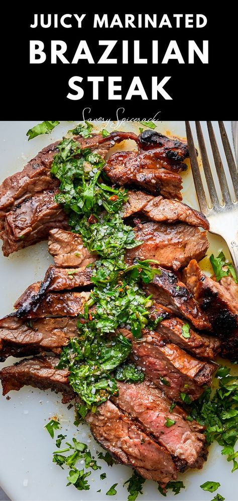 Picanha Steak, Brazilian Steak, Steak With Chimichurri, Steak With Chimichurri Sauce, Chimichurri Recipe, Chimichurri Sauce, Marinated Steak, Mexican Foods, Marinade Recipes