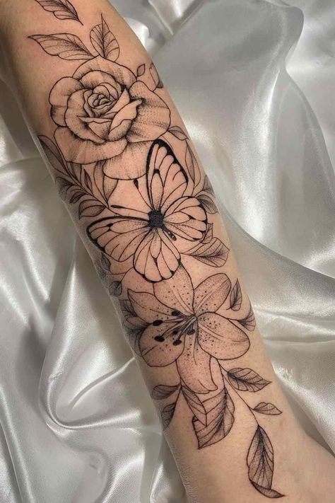 Arm Tattoos For Women Forearm, Butterfly With Flowers Tattoo, Butterfly Tattoos On Arm, Half Sleeve Tattoos Forearm, Butterfly Wrist Tattoo, Anatomical Heart Tattoo, Beautiful Flower Tattoos, Theme Tattoo, Flower Tattoo Arm