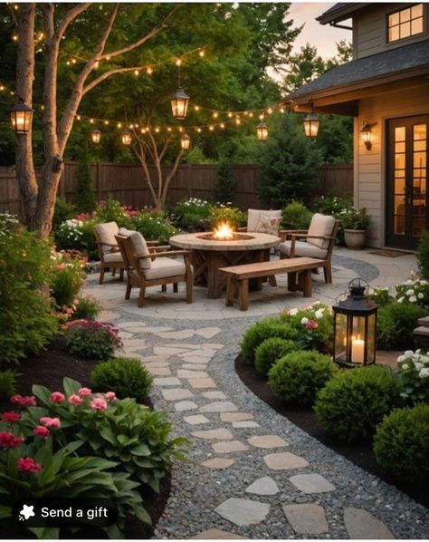 Garden Decking Decor, Covered Patio Backyard Ideas, Backyard Dream Ideas, Courtyard Backyard Ideas, Backyard Landscaping Texas, Backyard Dining Ideas, Fire Pit Area Ideas Backyard, Yard Lighting Ideas, Fire Pit Landscaping Ideas