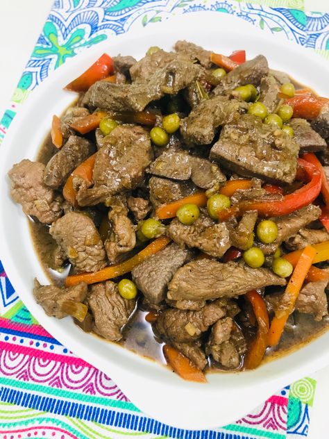 Igado is a popular Filipino dish from Ilocos region. Igado is made from strips of pork and pork liver, and other internal organs. This Igado recipe uses pork tenderloin and pork liver with carrots, bell peppers and green peas. Igado Recipe Filipino Food, Filipino Party Food, Pinoy Food Filipino Dishes, Filipino Food Recipe, Filipino Party, Recipe Filipino Food, Filipino Pork Recipes, Food Filipino, Pork Liver