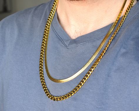 Snake Chain Gold, Necklace Snake Chain, Gold Chain Necklaces, Necklace Snake, Cuban Link Necklace, Gold Snake Chain, Miami Cuban Link Chain, 18k Gold Chain, Herringbone Chain