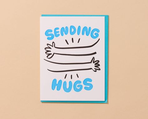 Sending Hugs Card-Greeting Cards-And Here We Are Pen Pal Kit, Letterpress Greeting Cards, Miss You Cards, Sending Hugs, Encouragement Cards, A Hug, Letterpress Printing, Now And Then, Card Reading