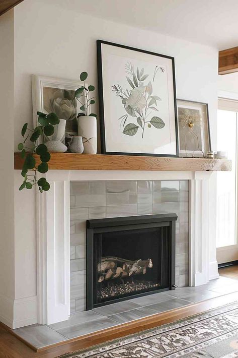 40 Modern Mantel Decor Ideas To Elevate Your Fireplace with Style Crown Molding Mantle, Fireplace Mantel Decorating Ideas Modern, Fireplace Mantle Decor Modern, Everyday Mantle Decor, Modern Mantel Decor, Mantle Decor Modern, Modern Mantle, Fireplace Modern Design, Chimney Decor