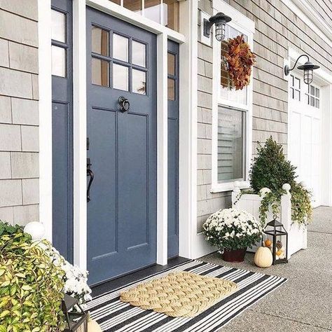 Navy Front Door, Tan House, Exterior Door Colors, Blue Front Door, Blue Doors, Hale Navy, Front Door Paint Colors, Door Paint Colors, Painted Front Doors