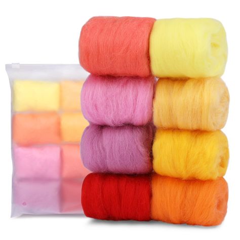 PRICES MAY VARY. 8 Colors Per Package :The theme and style of the color is summer, the color of the theme is vibrant and eye-catching, there is always a color that suits you. What's Included: Come with wool roving in different color, each color is individually packaged in a clear and resealable bag, approximately 10 gram weight per color. SOFT: Feel the softness of high quality wool, our wool rovings feel soft and luxurious, high quality and super soft, wool can easily be made into the project y Felting Thread & Yarn, Gifts With Wool, Needle Felting Supplies, Roving Yarn, Roving Wool, Spinning Wool, Felting Wool, Kraf Diy, Weaving Yarn