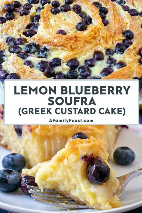 Blueberry Phyllo Dessert, Meteranian Desserts, Lemon Blueberry Soufra, Lemon & Blueberry Soufra Recipe, Eat Dessert Recipes, Blueberry Recipes Dinner, Savory Blueberry Recipes, Lemon Blueberry Puff Pastry, Greek Desserts Easy