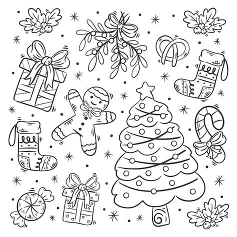 Hand drawn christmas ornament collection... | Premium Vector #Freepik #vector Hand Drawn Christmas, Christmas Elements, Vector Hand, Premium Vector, Christmas Ornament, Graphic Resources, Stock Vector, Hand Drawn, Coloring Pages