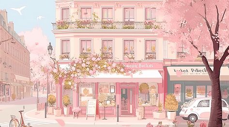 Desktop Wallpaper Cute Pink, Pink Notion Background, Pc Desktop Wallpaper Hd 1080p Aesthetic Pink, Cute Town Illustration, Pink Studio Ghibli Wallpaper Desktop, Pastel City Wallpaper, Uuueee Pink, Pc Pink Wallpaper Aesthetic, Pink Aesthetic Scenery