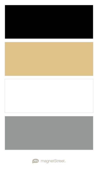 Black, Matte Gold, White, and Gray Wedding Color Palette - custom color palette created at MagnetStreet.com Black White Gold Color Scheme, White And Gold Color Pallete, Black White Gray Gold Color Palette, Gold And Black Color Scheme, Black White Grey Gold Color Palette, Black White And Gold Color Palette, Black Gold White Color Palette, Gray Black White Color Palette, Black White Gold Color Palette