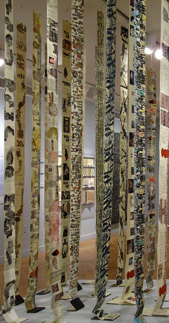 Book Installation Detail by Yeshiva University Museum Exhibitions, via Flickr Book Installation Art Ideas, Art Installation Ideas Student, Book Installation Art, Large Art Installation, Art Collection Ideas, Art Using Books, Artist Books Ideas, Hanging Exhibition, Printmaking Installation