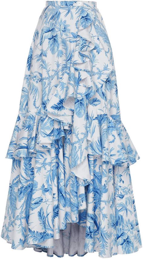 Lena Hoschek Flamenco Ruffled Floral-Print Cotton Maxi Skirt Ruffle Maxi Skirt, Cotton Maxi Skirts, Lena Hoschek, Tiered Midi Skirt, White Skirt, Mode Inspo, Mode Inspiration, Mode Style, Looks Vintage