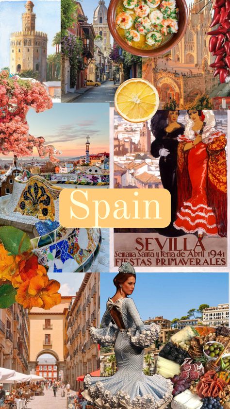 Spain Shuffles, Spanish Market Aesthetic, Spain Collage Aesthetic, Spain Aesthetics Wallpaper, Igcse Spanish, Spanish Culture Aesthetic, Spanish Collage, Spain Collage, Spain Travel Aesthetic