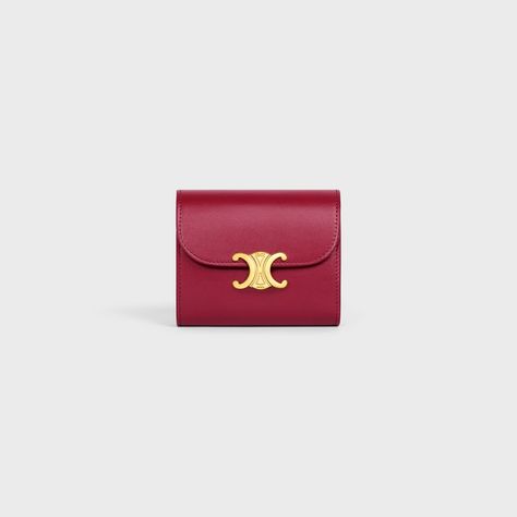 Small Wallet TRIOMPHE in Shiny calfskin - Carmin | CELINE Celine Triomphe, Luxury Lifestyle Women, Red Wallet, Celine Wallet, Best Wallet, Day Book, Iphone Accessories, Small Wallet, Small Leather Goods