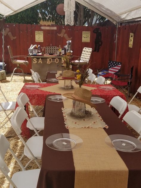 Western Themed Party Western Theme Party Table Decorations, Vaquero Table Decor, Mexican Western Party, Cowboy Party Table Decor, Country Western Theme Party For Adults, Jaripeo Party Ideas, Western Birthday Party Adult, Western Pool Party, Western Dinner Party