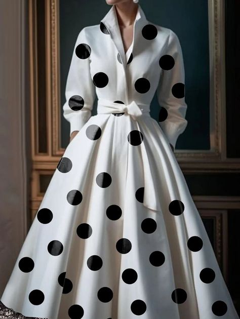 Polka Dot Dress Outfit, Midi Dress Pattern, Belt Pocket, Linen Coat, Long Sleeve Outfits, Short Summer Dresses, African Print Fashion Dresses, Elegant Casual, Half Sleeve Dresses