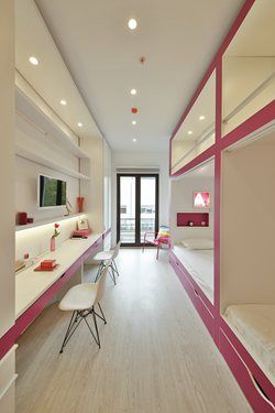 Konforsit Edu.Suites girls dormitory | Renda Helin design&interiors Boarding School Dorm, Student Hotels, Ground School, Classroom Interior, Dormitory Room, Hostels Design, Hostel Room, Luxury Mansions, Student Dorm