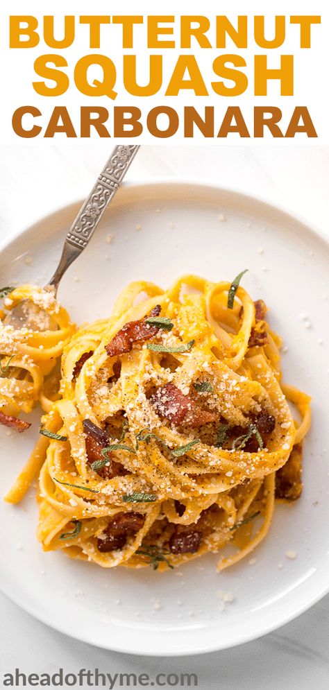 Acorn Squash Pasta Recipes, Butternut Squash And Bacon Recipes, Butternut Squash Carbonara Pasta, Butternut Carbonara, Butternut Squash Pasta Carbonara, Acorn Squash Pasta, Brown Butter Butternut Squash, Butternut Squash Bacon Pasta, Butternut Sage Pasta