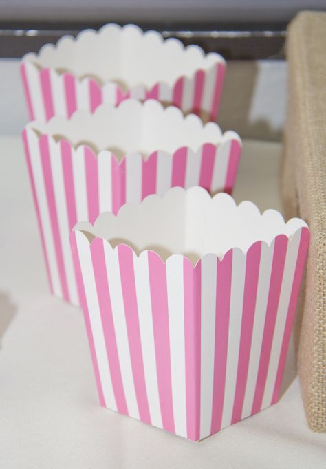 Popcorn Boxes Ideas, Popcorn Holder, Popcorn Cups, White Popcorn, Pink Popcorn, Popcorn Bucket, Popcorn Box, Sweet 16 Parties, Barbie Dream House