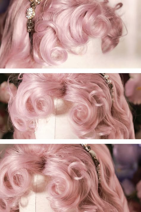 Elegant Lolita Roman Curly Wig.  This wig features a Roman curls design, with each curl meticulously crafted from individual strands of hair, varying in length to create a more layered and natural look. The side-parted curly bangs further enhance and flatter the face shape.  The price includes one wig only. Wigs For Cosplay, Elegant Wigs, Sailor Moon Wig, Hot Pink Wig, Pink Hair Wig, Light Pink Wig, Victory Curls, Curly Pink Hair, Styled Wigs