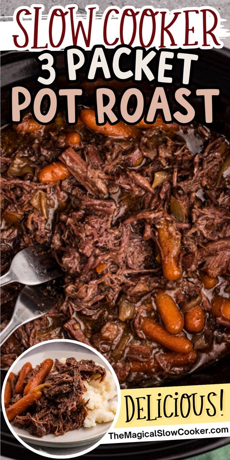 Slow Cooker 3 Packet Pot Roast 3 Packet Slow Cooker Roast, Ranch Roast Beef Crock Pot, Cowboy Roast Crock Pot, Beef Roast Crockpot Recipes Slow Cooker Easy, 3 Packet Pot Roast Instant Pot, Three Packet Roast Crock Pot, 3 Ingredient Roast Crock Pots, How Long To Cook Pot Roast In Crock Pot, Chuck Pot Roast Recipe Crockpot