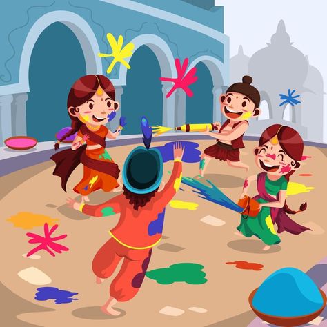 Holi Festival Celebration Design Holi Festival Images, Holi Cartoon Images, Holi Illustration Art, Holi Cartoon, Holi Animation, Holi Wallpaper, Holi Festival India, Bala Ji, Festival Drawing