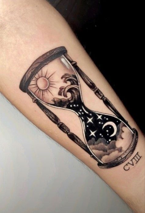 Cool Hourglass Tattoo, Steampunk Hourglass Tattoo, Hourglass Memorial Tattoo, Neo Traditional Hourglass Tattoo, Small Hourglass Tattoo, Clock Tattoos For Women, Hourglass Tattoos, Nature Tattoo Ideas, Snow Tattoo