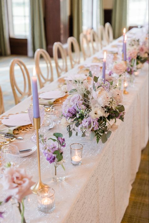 Wedding Color Schemes Summer, Wildflower Wedding Theme, Purple Wedding Inspiration, Violet Wedding, Violet Pastel, Reception Table Decorations, 40th Wedding Anniversary, April Wedding, Lilac Wedding