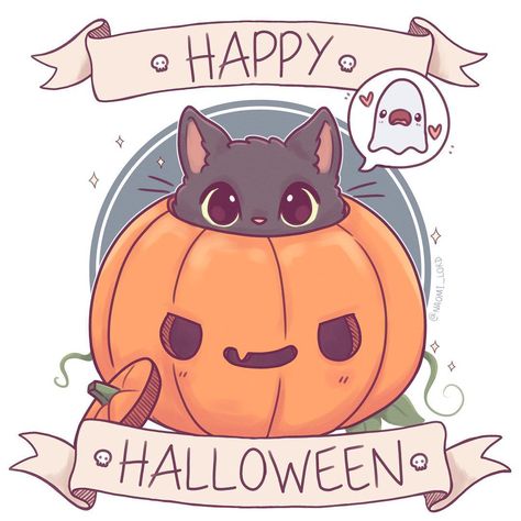 7,483 curtidas, 29 comentários - Naomi Lord (@naomi_lord) no Instagram: “Oh and happy Halloween guys! 🎃💕 Unless you’re in a time zone where’s it’s not Halloween anymore 😂…” Drawing Concepts, Chat Halloween, Bun Bun, Board Art, A Black Cat, Halloween Illustration, Halloween Drawings, Sticker Ideas, Kawaii Halloween