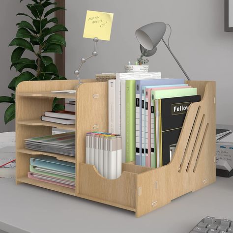 PUNCIA 4 Tiers Office Wood Desktop Organizer Letter A4 Paper File Rack with Vertical Horizontal File Holder Supplies Storage Box Mail Sorter on Desk Tabletop Binder Folder Letter Trays : Amazon.ca: Office Products Vertical Desk Organization, Wooden File Organizer, Study Desk Organization, Desk Paper Organizer, Paper Sorter, Desk File Organizer, Desktop Organiser, Notebook Organizer, Desktop File Organizer