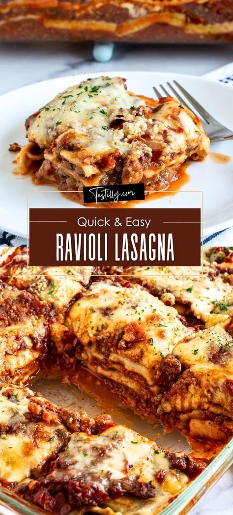 Quick & Easy Ravioli Lasagna Recipe - Tastilly Ravioli Lasagne Recipes, Lazy Beef Lasagna, Lasagna Made With Ravioli, Refrigerated Ravioli Recipes, Poor Man's Lasagna, Easy Ravioli Lasagna Bake, Ravioli Lasagna With Cottage Cheese, Lazy Ravioli Lasagna, Recipes Using Ravioli