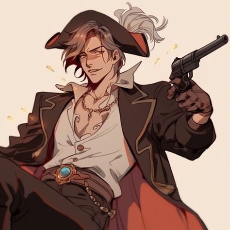 Hot Pirate Guy Art, Pirate Pfp Male, Pirate Ocs Male, Bandit Oc Male, Dnd 5e Pirate Character Art, Pirate Outfit Art Male, Hot Pirate Art, Pirate Character Inspiration Male, Pirate Ship Drawing Reference