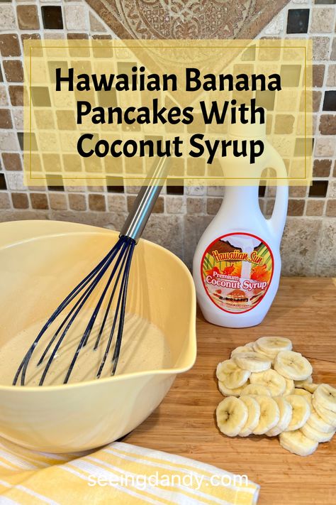 Hawaiian Pancakes, Buttermilk Pancakes Fluffy, Homemade Pancake Recipe, Banana Pancakes Recipe, Coconut Syrup, Tropical Food, Weekend Ideas, Perfect Pancakes, Pancake Stack