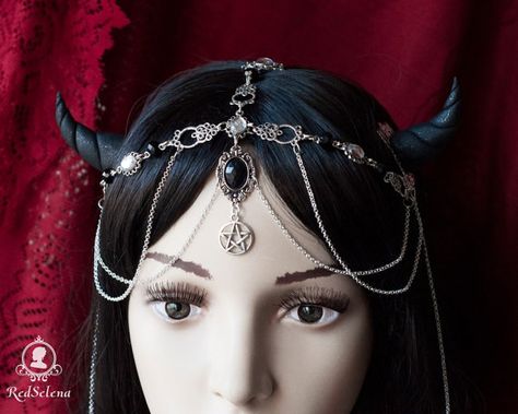 Black Devil Horns, Halloween Costume, Gothic Medieval Devil Princess Headdress, Gothic Fantasy Crown, Horns Cosplay Headband Horns Halloween Costume, Horn Headpiece, Goth Stores, Horns Headband, Fantasy Crown, Black Devil, Gothic Medieval, Witch Moon, Devil Costume