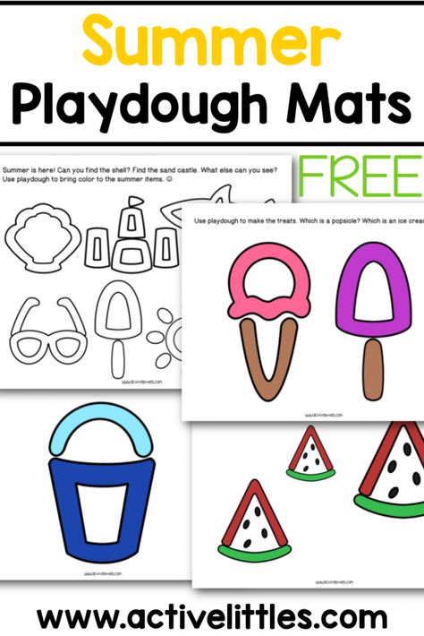 Play Doh Mats Free, Summer Playdough Mats, Playdough Printables, Play Doh Mats, Summer Lesson Plans, Easy Homemade Playdough Recipe, Play Doh Activities, Play Ideas For Kids, Playdoh Mats