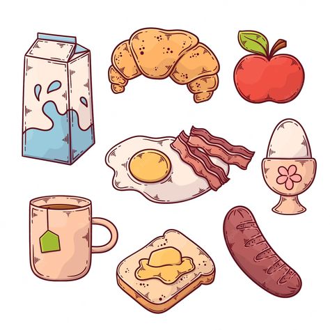 Food Items Drawing, Food Drawing Easy, Breakfast Design, Food References, Food Reference, Food Illustration Design, Food Doodles, Food Template, Poster Template Design