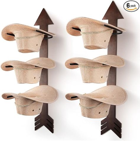 HYDERMUS Cowboy Hat Organizer Rack 6 Pieces Western Decor Rustic Wood Arrow Hat Holder Cowboy Hat Hanger for Display and Storage Cowboy Hat Storage Decoration in Closet Bedroom Walnut Cowboy Hat Hanger, Cowboy Hat Holder, Cowboy Hat Rack, Hat Organizer, Wood Arrow, Hat Holder, Hat Hanger, Hat Organization, Hat Storage