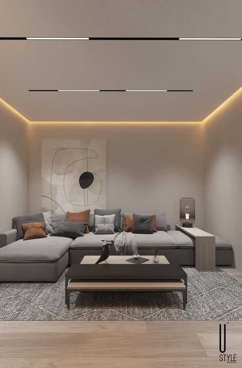 Floating Ceiling Lighting, Modern Gypsum Ceiling Design Living Room, Roof Gypsum Designs, Drawing Room Pop Design, Track Light Ceiling Design, Flat Gypsum Ceiling Design, Roof Lights Ideas Ceilings, False Ceiling Ideas Living Rooms, Celling Design Living Room Modern