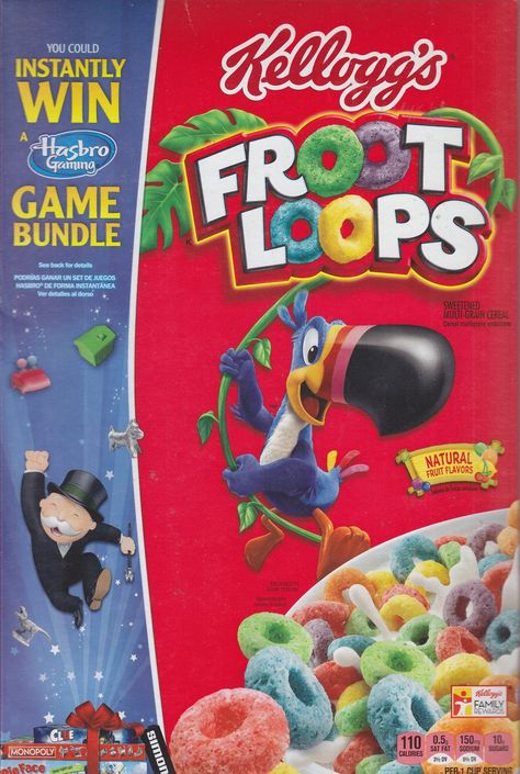 Kellogg’s FROOT LOOPS - Hasbro CLUE gameI broke down and bought a box because I wanted a good scan of the box back. And it turns out they are still good, especially with a banana cut up into the... Sereal Sarapan, American Cereal, Froot Loops Cereal, Natural Cereal, Cereal Kelloggs, Fruit Loops Cereal, Eclipse Glasses, Freebies By Mail, Grocery Foods