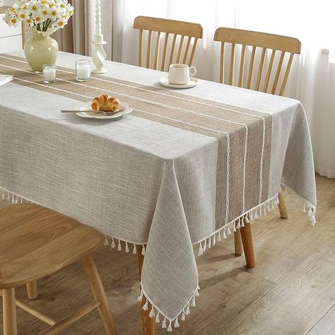 Amazon.com: JIALE Tablecloths for Rectangle Tables, Cotton Linen Table Cloth Waterproof Tablecloth Wrinkle Free Farmhouse Dining Table Cover, Soft Fabric Table Cloths with Tassels, Brown, 55" X 70", 4-6 Seats : Home & Kitchen Farmhouse Tablecloths, Coffee Table Cover, Rustic Tablecloths, Rectangle Tables, Dining Table Cloth, Linen Table Cloth, Waterproof Tablecloth, Outdoor Tablecloth, Grande Table