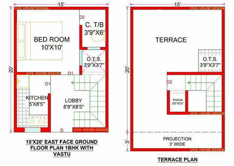 15x20 Tiny House Plans, 400sqft House Floor Plans, 15×20 House Plan, 15x20 House Plans, 15×30 House Design, 300 Sq Ft House Plans, Construction Estimating, Smart House Plans, Mini House Plans