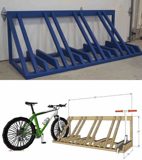 Pallet bike storage DIY Bicycle Racks For Garage, Diy Wooden Bike Rack, Diy Bicycle Storage, Bike Rack Diy, Garage Bike Storage Ideas, Motorcycle Storage Garage, Bicycle Rack Design, Bike Stand Diy, Pallet Bike Racks