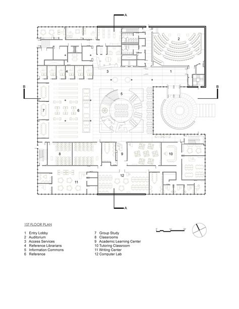 Cultural Center Floor Plan, School Library Floor Plan, Culture Center Plan, Library Floor Plan Architecture, Library Plan Architecture, Floor Plan Architecture, Library Floor Plan, Negative And Positive Space, Library Plan