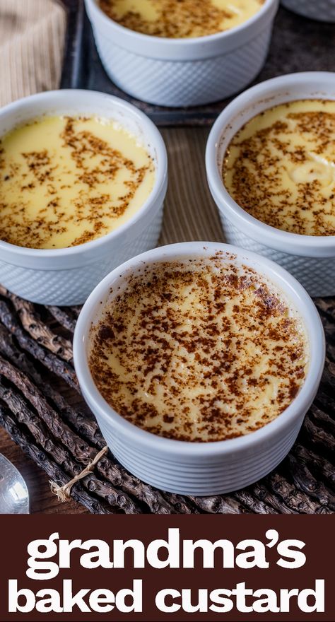 An easy, Amish Baked Custard Recipe that will make you feel like you are at Grandma's house again. Smooth & creamy, with just 6 ingredients. Guyanese Baked Custard Recipe, Guyanese Bake, Amish Baked Custard, Homemade Custard Recipe, Baked Custard Recipe, Baked Egg Custard, Vanilla Custard Recipe, Custard Recipe Easy, Egg Custard Recipes