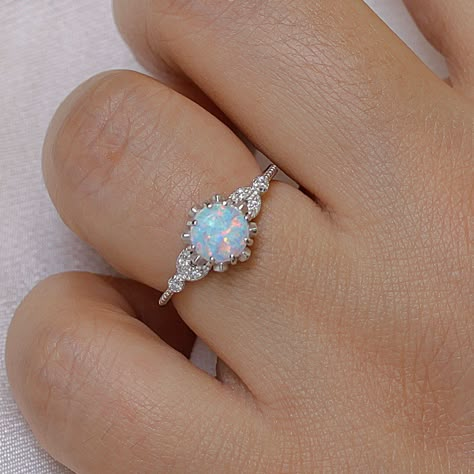 Solitaire Opal Ring, Fire Opal Engagement Ring, Colored Stone Engagement Rings, Opal Ring Vintage, Sterling Silver Opal Ring, Opal Solitaire Ring, Cute Engagement Rings, Silver Opal Ring, Opal Wedding Rings