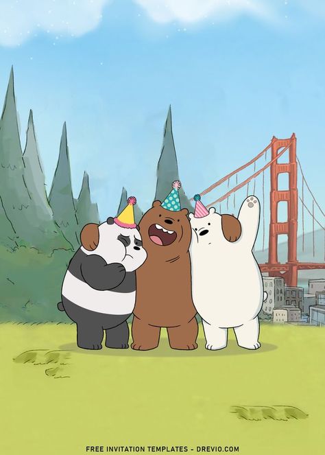 We Bear Bears Birthday Theme, Ice Bear Birthday, We Bare Bears Birthday Theme, We Bare Bears Party, We Bare Bears Birthday, Trio Illustration, Cute We Bare Bears, We Bear Bears, Ice Bear We Bare Bears