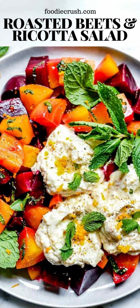 Italian Beet Salad, Beets And Ricotta, Recipe With Beets Dinners, Ricotta Cheese Salad Recipes, Roasted Beets Whipped Ricotta, Beet Ricotta Salad, Roasted Beet Salad Recipes, Beet Caprese Salad, Salad With Ricotta Cheese