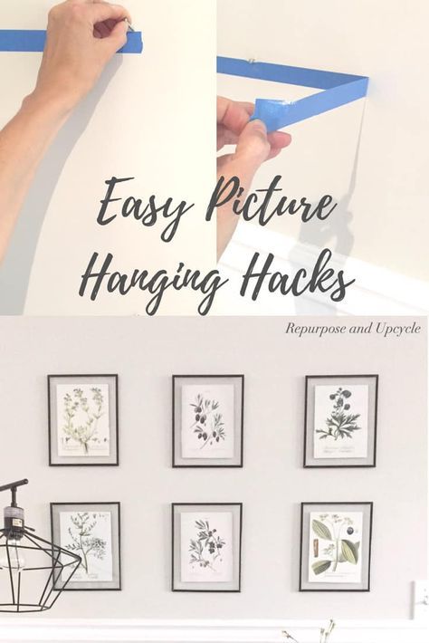 Two easy picture hanging hacks about how to hang a group of pictures evenly in a row and the easy way to hang a picture with a double hook. Picture Hanging Hacks, Hanging Multiple Pictures, Picture Hanging Tips, Hanging Pictures On The Wall, Pictures On Wall, Hang A Picture, Hang Pictures, Decor Pictures, Home Decor Hacks