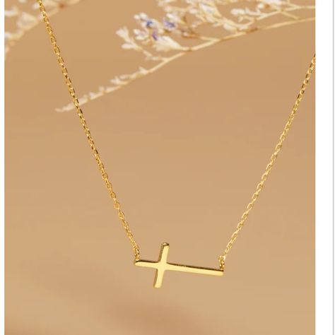 This Delicate Gold Cross Necklace Is Perfect For Everyday Wear! The Dainty Cross And Chain Make It Easy To Keep On And Style With Any Outfit! Makes The Perfect Gift! Fit: Adjustable Closure: Clasp Closure 18k Gold Cross Charm Cross Necklace Simple, Sideways Cross Necklace, Cross Necklace Sideways, Cross Necklaces, Nails Today, Necklace Cross, Gold Cross Necklace, Christian Jewelry, Altard State